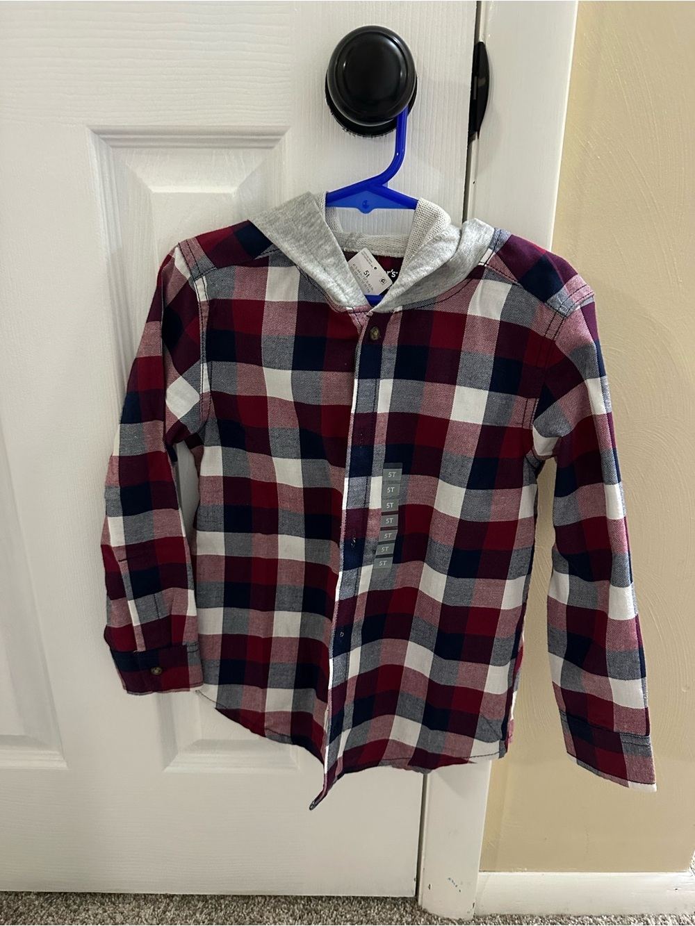Carter's Burgundy Navy & White Plaid Hooded Button-Down Shirt